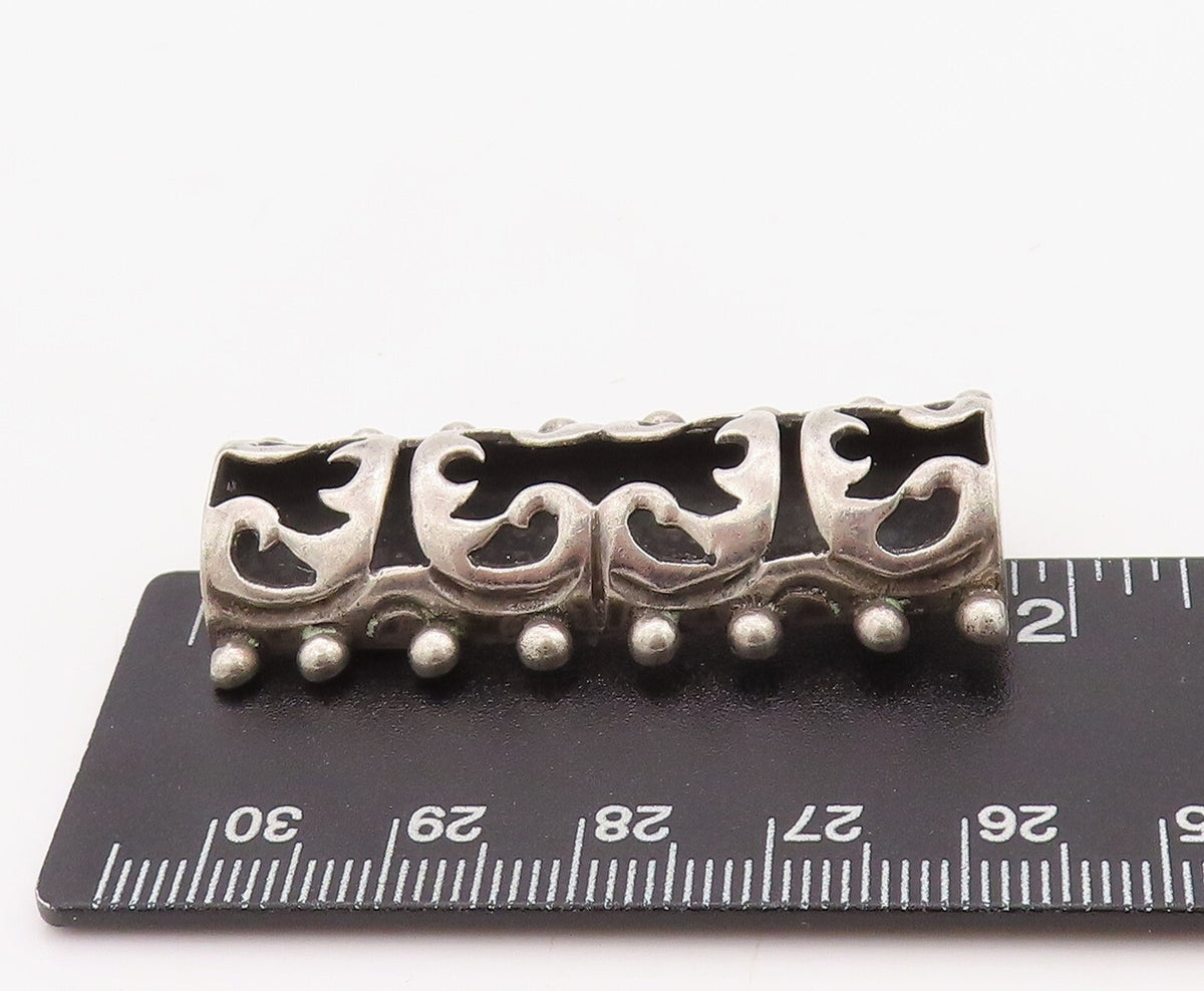925 Sterling Silver Vintage Brooch Pin Solid Cutout Fire Design Cylinder BP11237