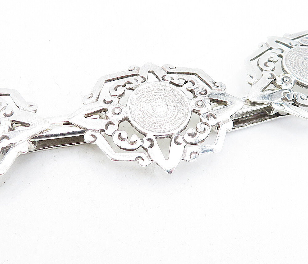 MEXICO 925 Sterling Silver  Vintage Shiny Mayan Aztec Sun Calendar Belt TR1121