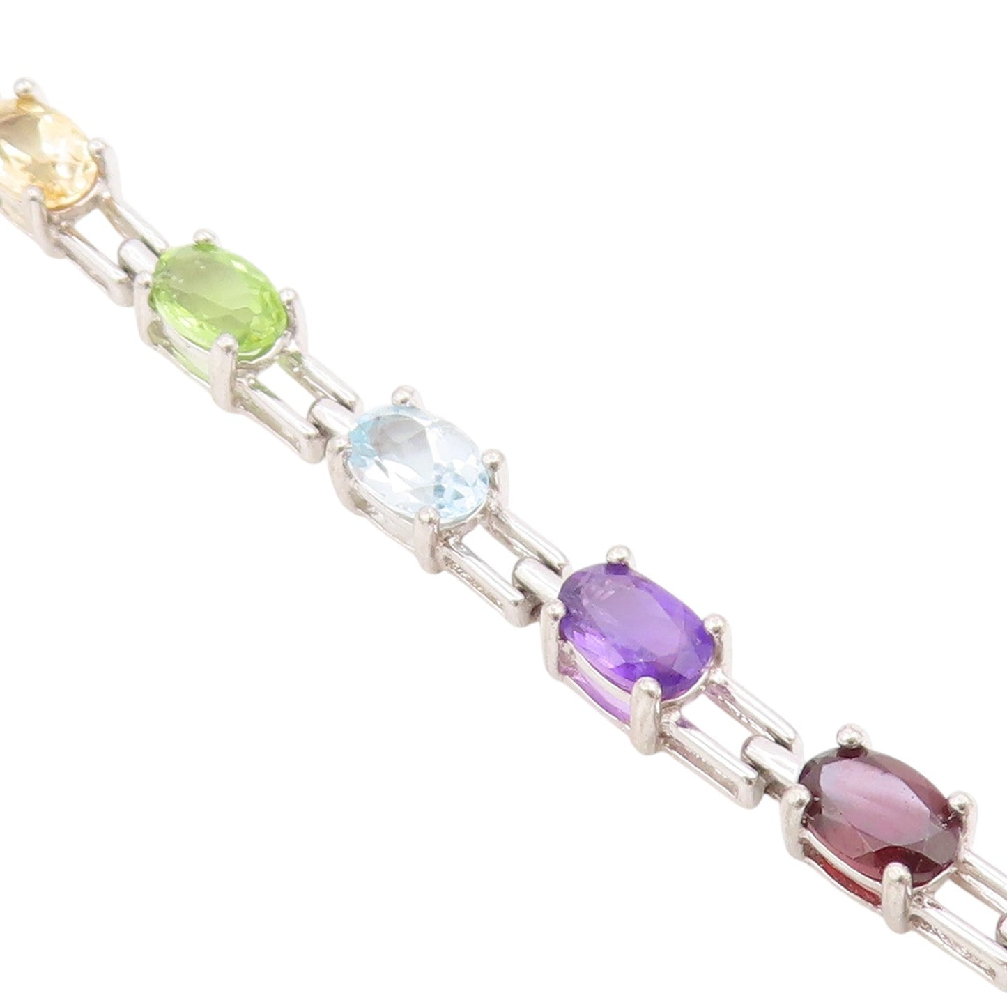 925 Sterling Silver Vintage Bracelet Multi Gemstone Elegant Tennis Link  BT11747