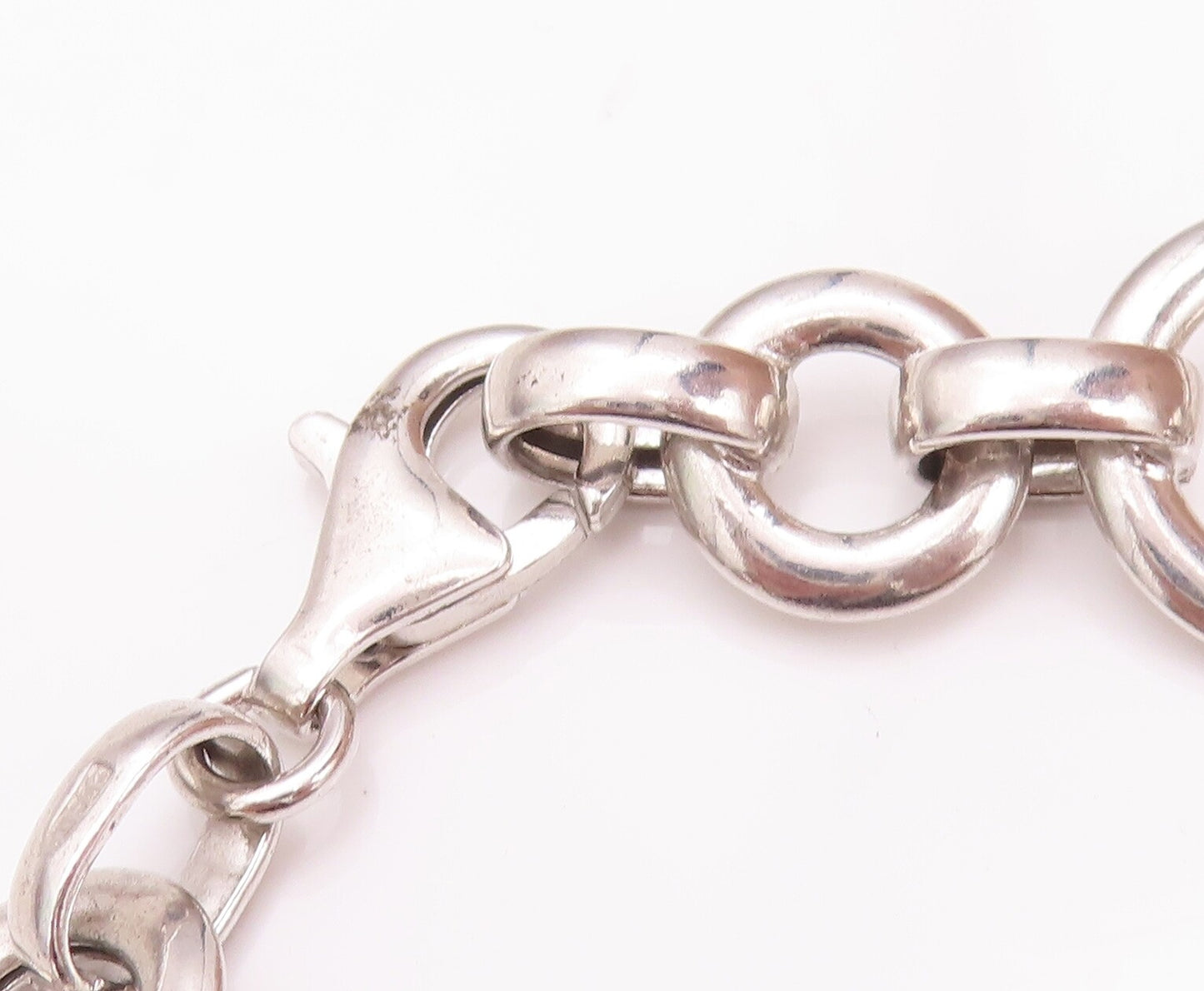 925 Sterling Silver Vintage Necklace Solid Small & Big Rings Linked   NE4270