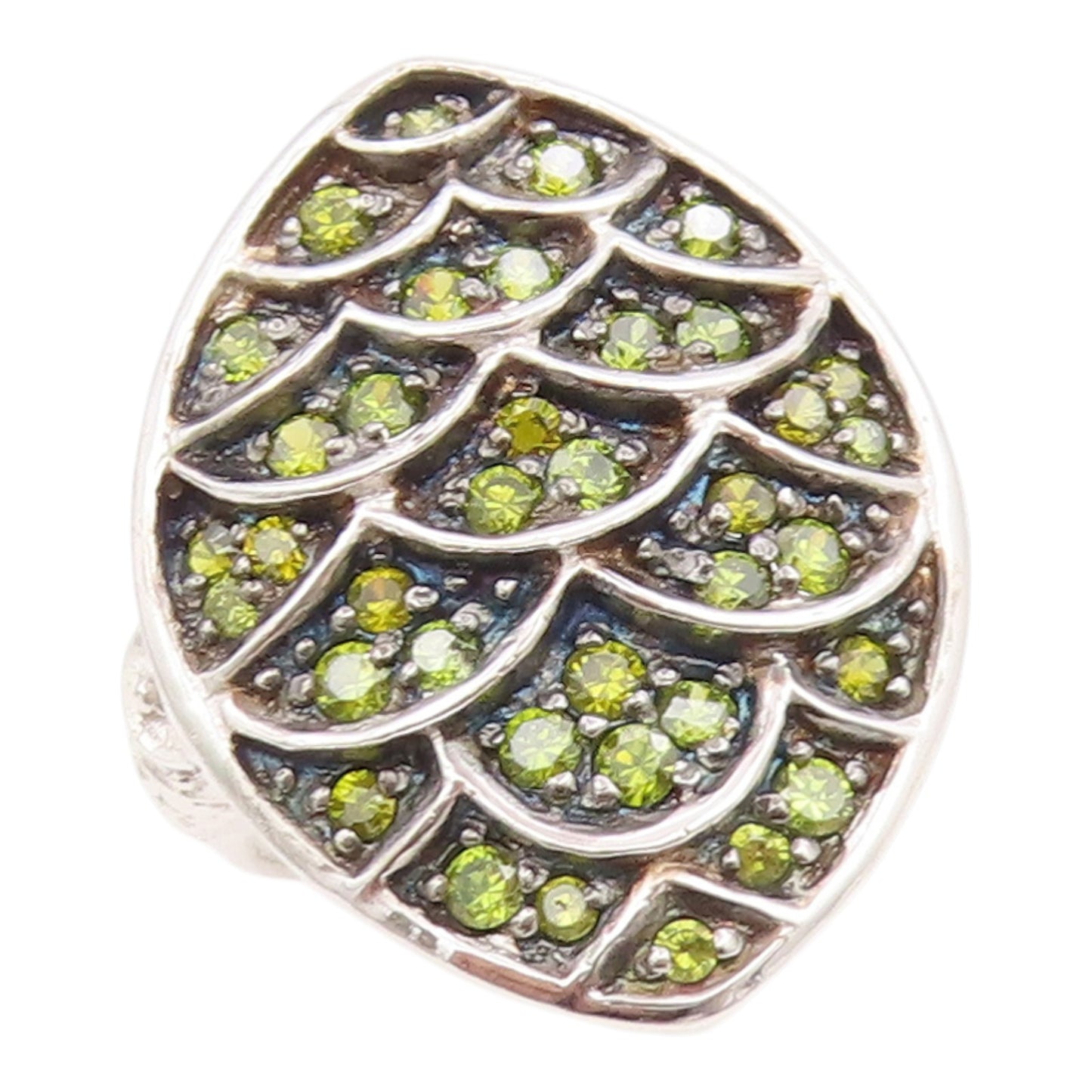 925 Sterling Silver Vintage Ring Green Peridot Mermaid Scale Band  Sz 7  RG35767
