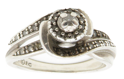 925 Silver  Vintage Genuine Diamonds Floral Bypass Band Ring Sz 7  RG13383
