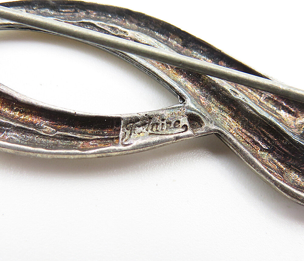 JEZLAINE 925 Sterling Silver  Vintage Dark Tone Swirl Design Brooch Pin BP2854