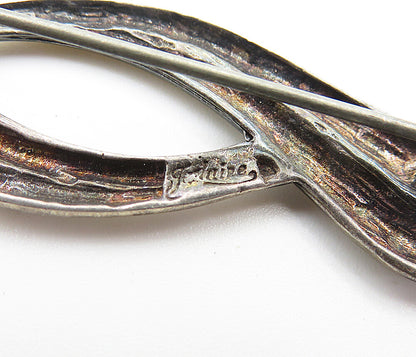 JEZLAINE 925 Sterling Silver  Vintage Dark Tone Swirl Design Brooch Pin BP2854