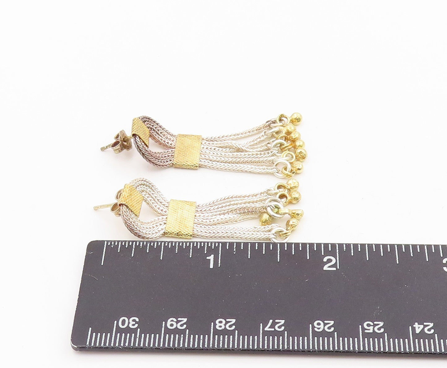 925 Sterling Silver Vintage Earrings Two Tone Multi Strand Chain Tassel  EG14268