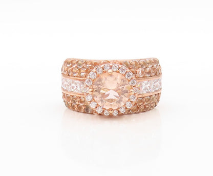 925 Sterling Silver Vintage Ring Rose Gold Plated CZ & Morganite Sz 7.5  RG30863