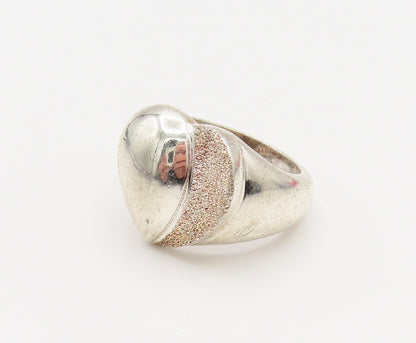 925 Silver  Vintage Half Textured & Half Polished Love Heart Ring Sz 6 RG26220