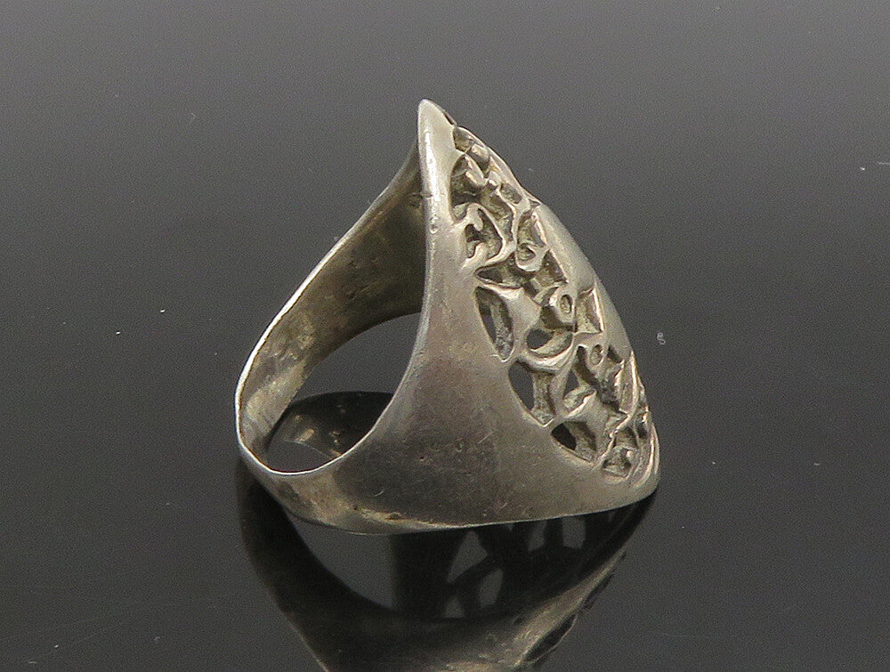 925 Silver  Vintage Intricate Heart & Floral Vine Band Ring Sz 9  RG23816