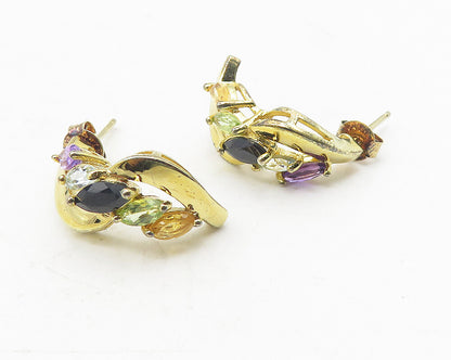 925 Silver Amethyst Aquamarine Sapphire & Multi Stone Drop Earrings EG6012