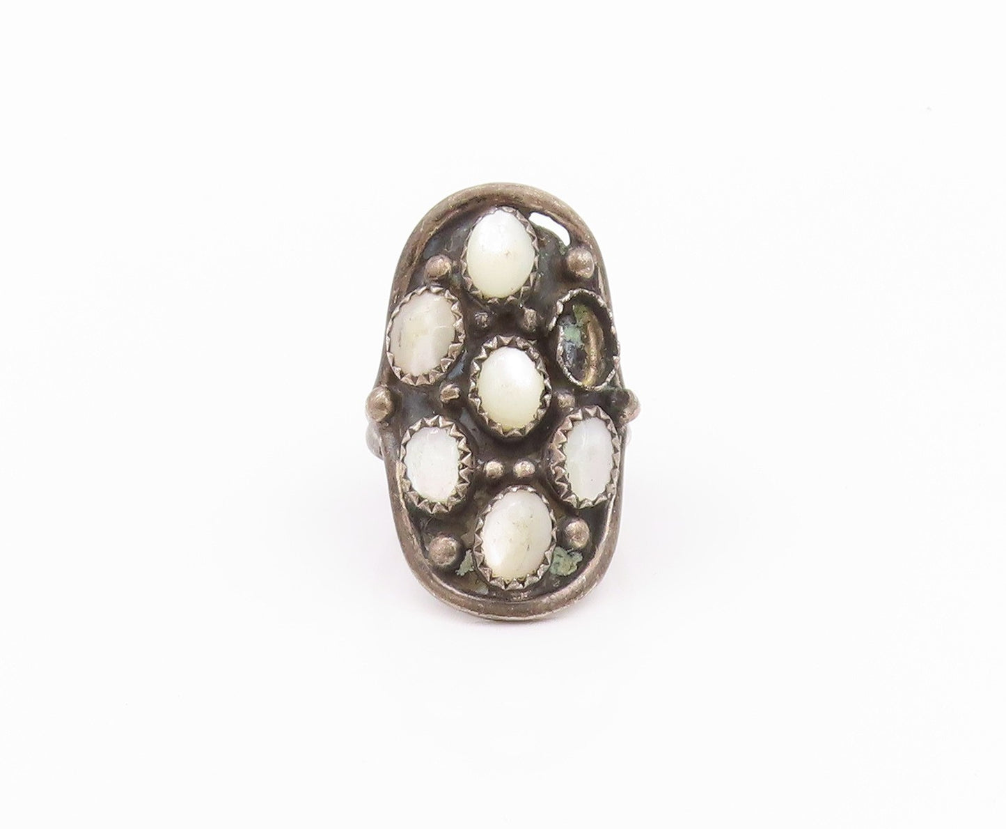 925 Sterling Silver Vintage Ring NAVAJO ZUNI Cat's Eye Inlay  Sz 7.5  RG32388