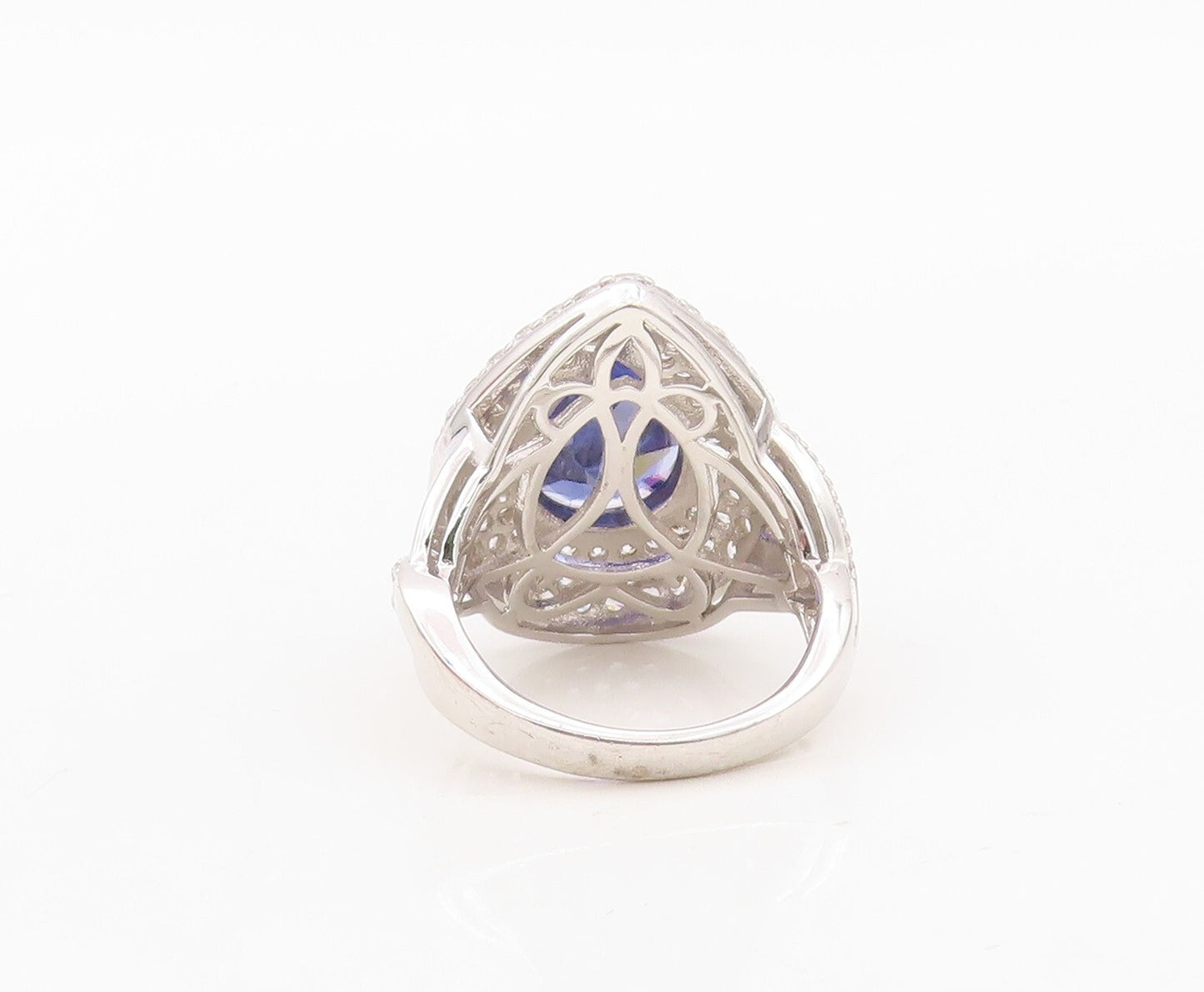 925 Sterling Silver Vintage Ring Drop Cut Sapphire Halo CZ Inlay  Sz 7  RG30509