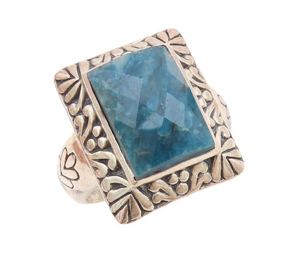 925 Sterling Silver Vintage Ring Rectangle Blue Framed Gemstone  Sz 8  RG30528