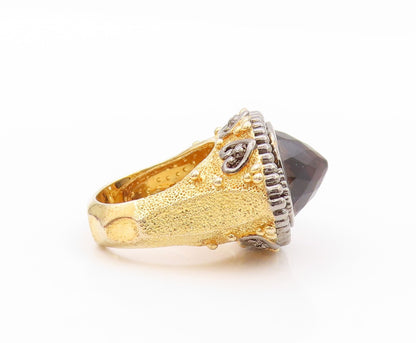 925 Sterling Silver Vintage Ring Gold Plated Diamonds Smoky Quartz  Sz 5 RG32465
