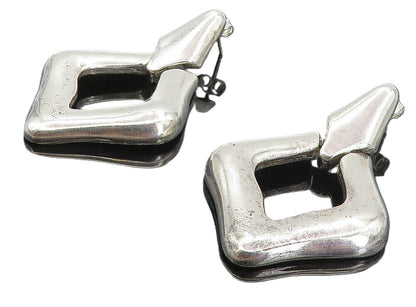 925 Sterling Silver  Vintage Shiny Open Diamond Shape Drop Earrings  EG3809