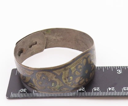 EAST EUROPE 925 Silver  Vintage Antique Etched Floral Bangle Bracelet  BT9576