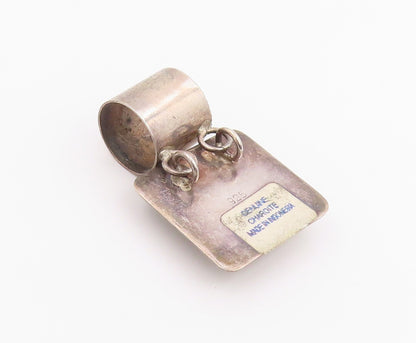 925 Sterling Silver Vintage Pendant Genuine Charoite Geometric Charm  PT26026