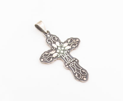 925 Sterling Silver Vintage Pendant MEXICO Engraved Religious Cross  PT25948