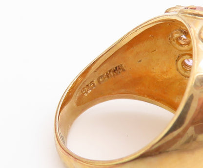 925 Sterling Silver Vintage Ring Gold Plated Topaz Floral Design  Sz 7  RG36659