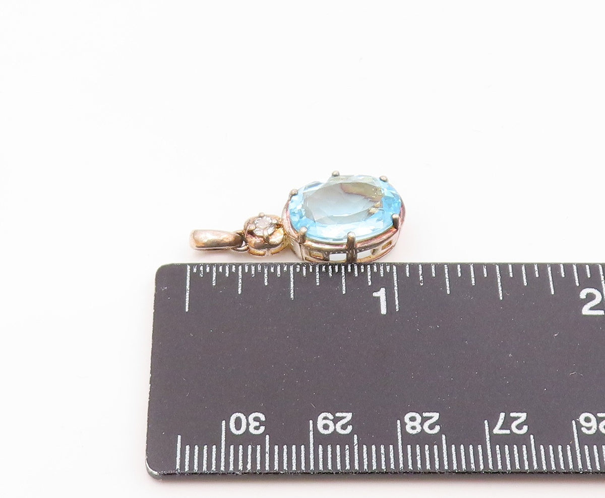 925 Sterling Silver  Vintage Sparkly Blue & White Topaz Drop Pendant  PT21159