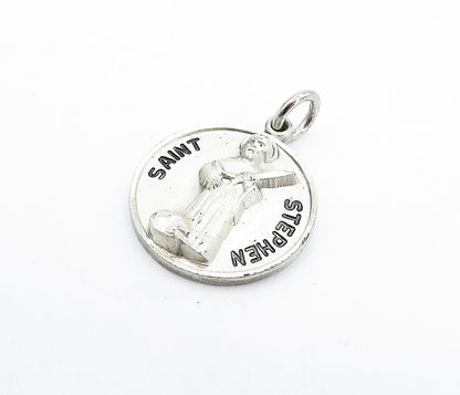 925 Sterling Silver  Vintage Saint Stephen Stamped Round Drop Pendant  PT4207
