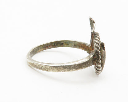 925 Sterling Silver  Vintage Dark Tone Dolphin Twist Band Ring Sz 7  RG14346