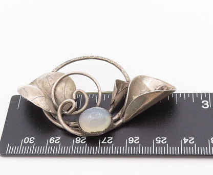 925 Sterling Silver Vintage Brooch Cabochon Moonstone Floral Blossom Pin BP12060