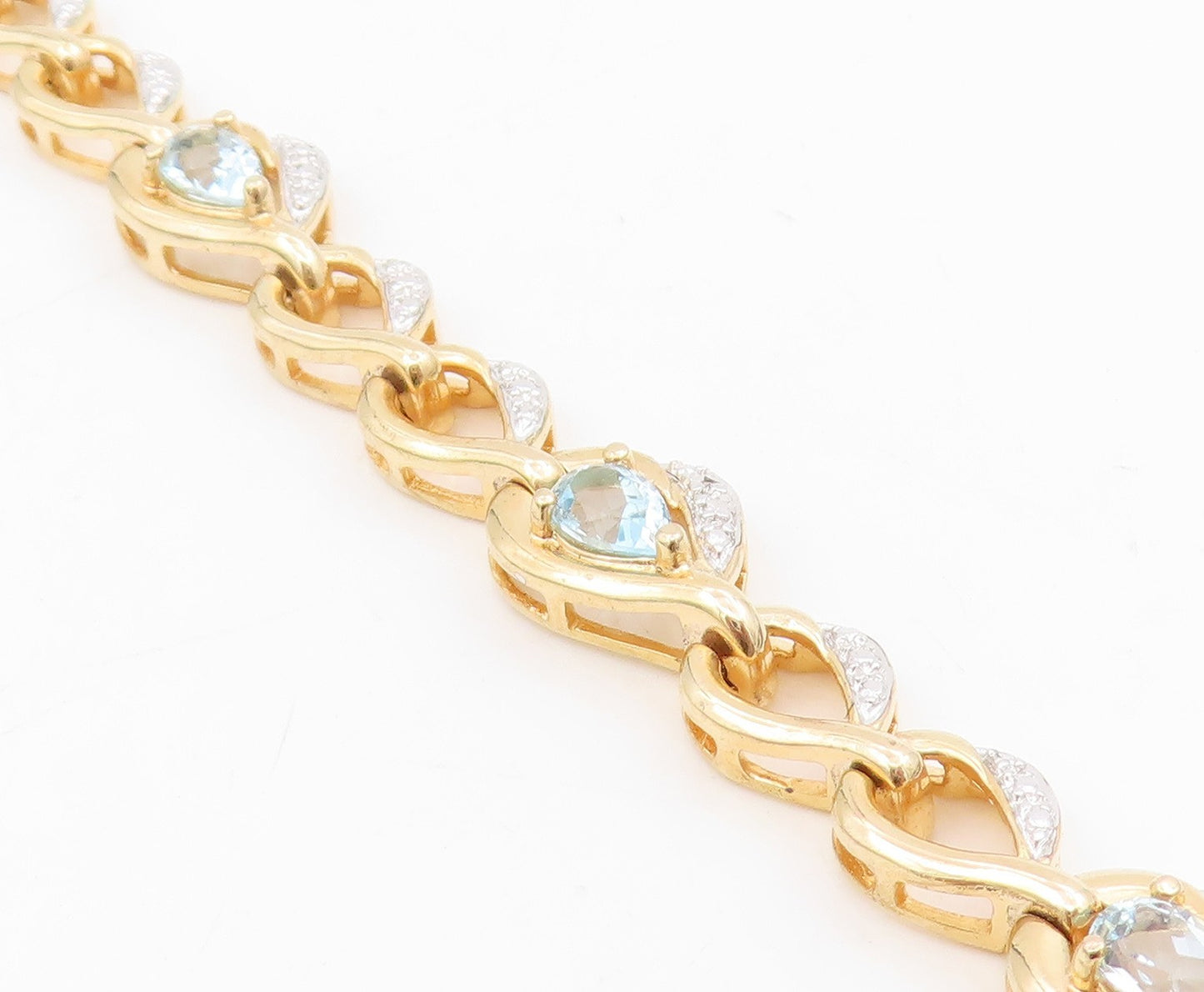 925 Sterling Silver Vintage Bracelet Gold Plated Pear Cut Blue Topaz  BT11598