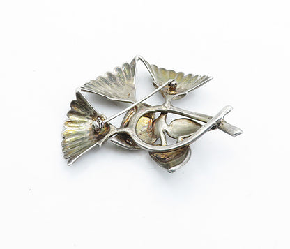 925 Sterling Silver Vintage Blue Topaz Modernist Floral Brooch Pin BP2267