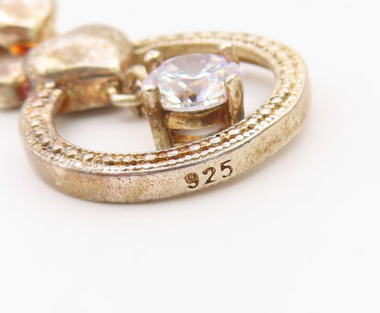 925 Sterling Silver  Vintage Shiny Cubic Zirconia Love Hearts Pendant  PT16429
