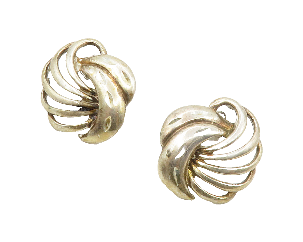 925 Sterling Silver  Vintage Cutout Swirl Design Shiny Drop Earrings  EG6978