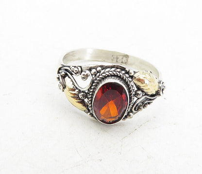 925 Silver & 18K GOLD  Vintage Red Topaz 2 Tone Solitaire Ring Sz 6.5  RG8701