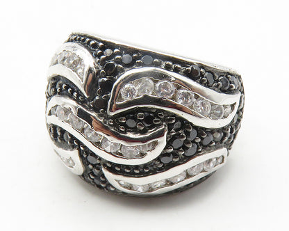 925 Sterling Silver  Cubic Zirconia & Black Hematite Band Ring Sz 6  RG11824