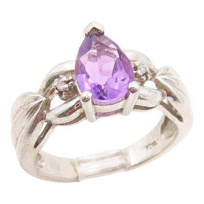 925 Sterling Silver Vintage Ring Pear Cut Amethyst Statement Band  Sz 7  RG35932