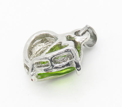 925 Sterling Silver  Vintage Peridot & Cubic Zirconia Heart Pendant  PT13261