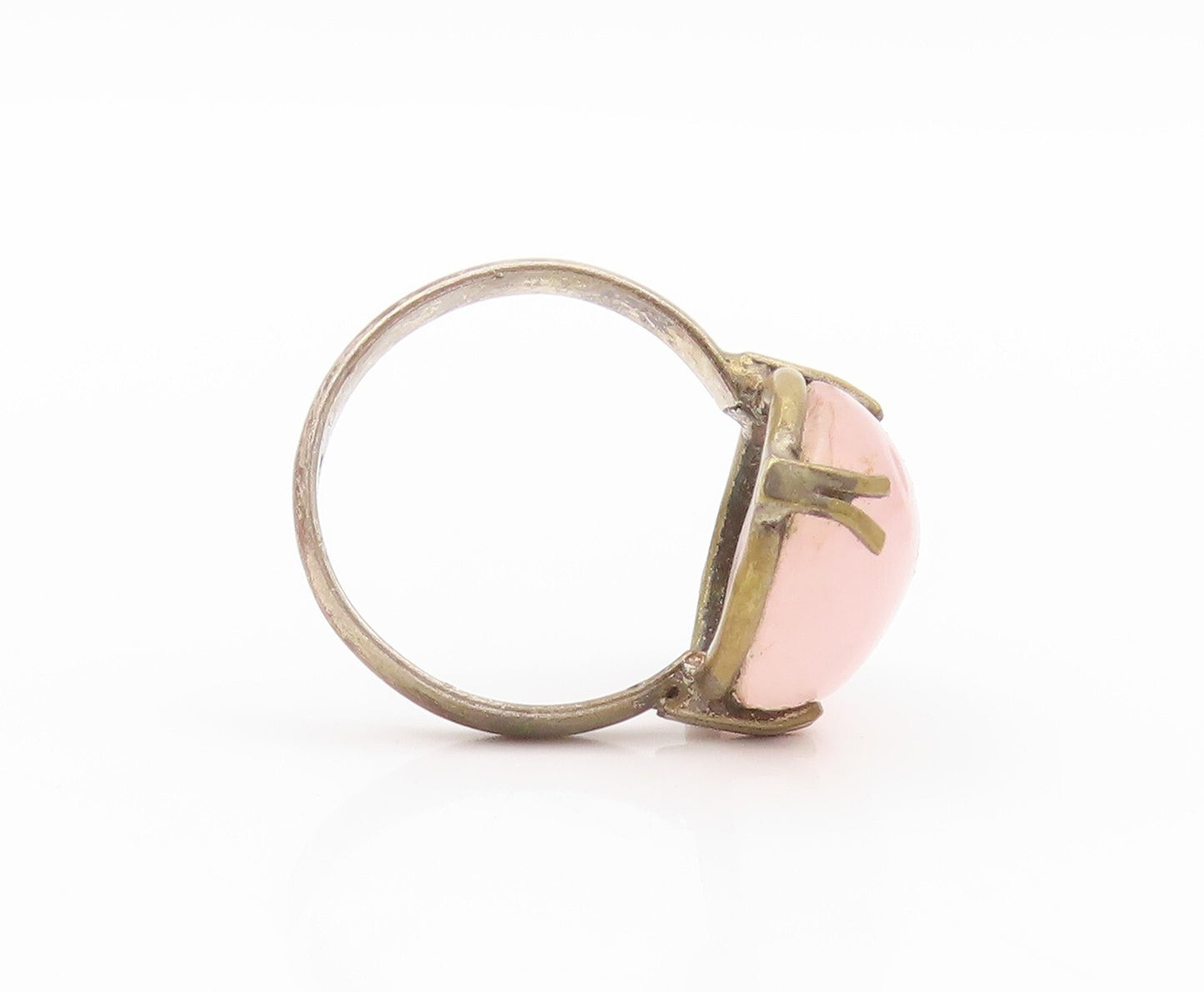 925 Sterling Silver Vintage Ring Oval Cabochon Pink Gemstone  Sz 5.5  RG31809