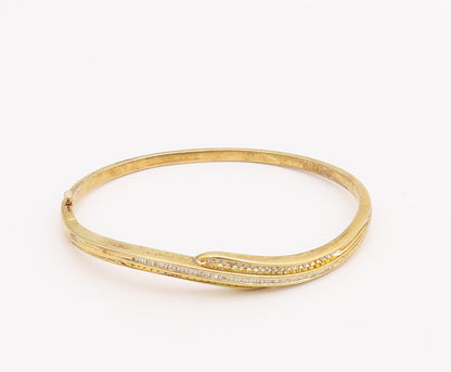 925 Sterling Silver Vintage Bracelet Gold Plated Real Diamonds Inlay  BT10606