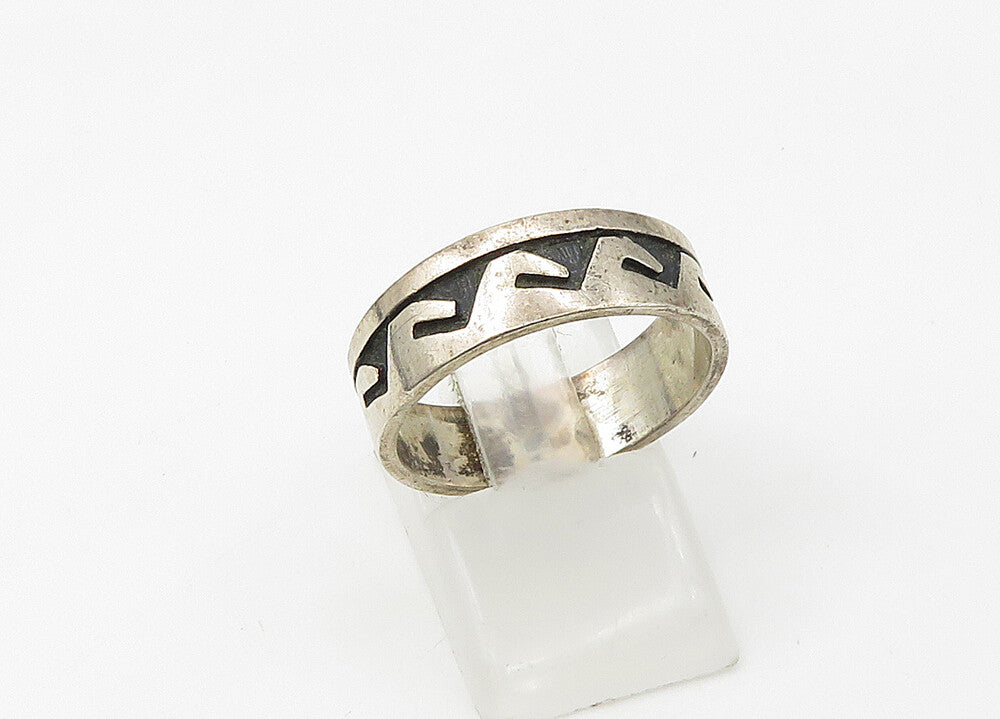 SOUTHWESTERN 925 Silver Vintage Ocean Waves Oxidized Band Ring Sz 8.5 RG21473