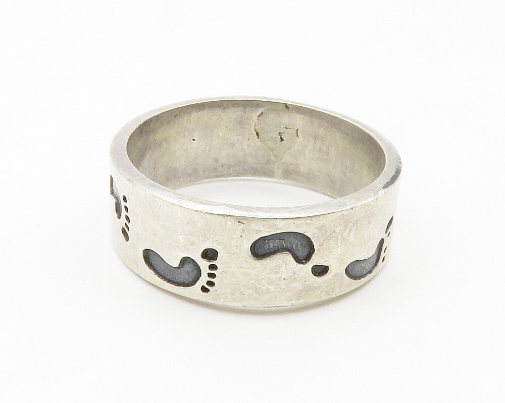 MEXICO 925 Sterling Silver  Vintage Footprint Pattern Band Ring Sz 11  RG14744
