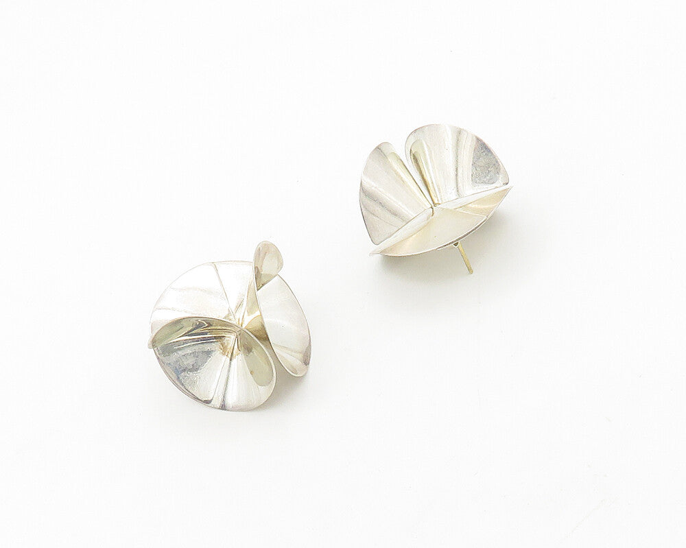 925 Silver & 14K GOLD  Vintage Shiny Modernist Design Drop Earrings  EG9161