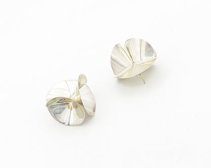 925 Silver & 14K GOLD  Vintage Shiny Modernist Design Drop Earrings  EG9161