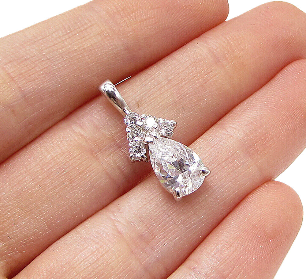 925 Sterling Silver  White Cubic Zirconia Drop Pendant  PT2007