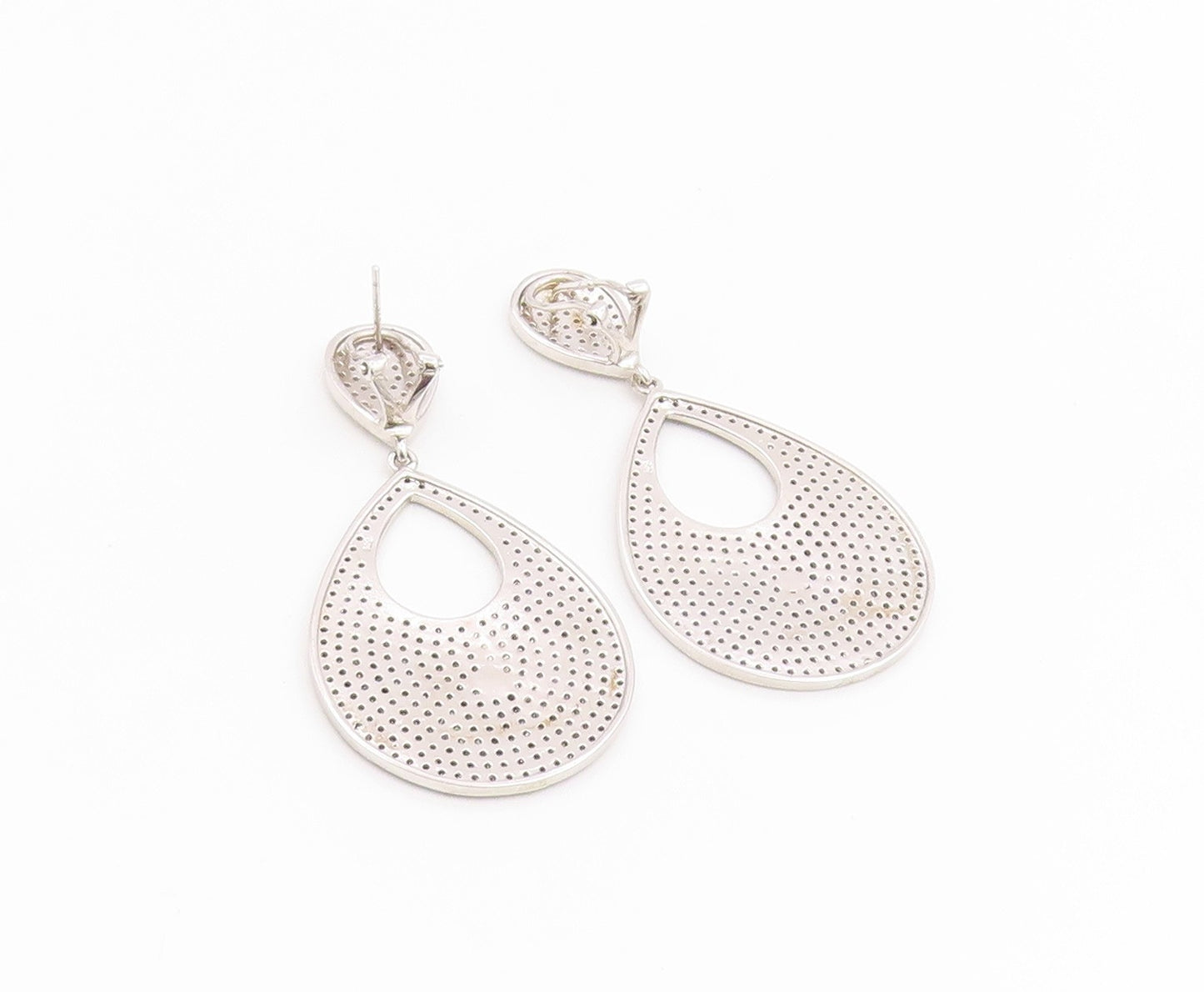 925 Sterling Silver Vintage Earrings Black Spinel & CZ Teardrop Cluster  EG14227