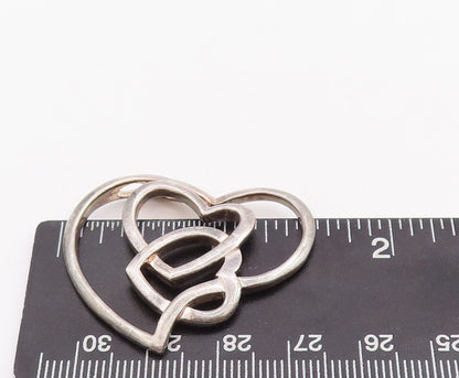925 Sterling Silver Vintage Pendant Designer Cutout Interlocked Hearts  PT23373