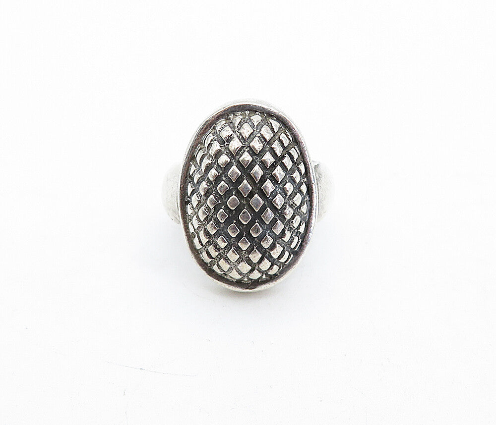 DESIGNER 925 Silver  Vintage Dark Tone Etched Oval Dome Band Ring Sz 6  RG4691