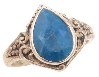 925 Sterling Silver Vintage Ring Swirly Carved Drop Gemstone  Sz 7.5  RG30231