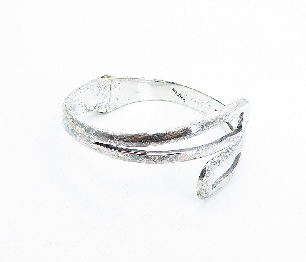 MEXICO 925 Sterling Silver  Vintage Shiny Open Bypass Cuff Bracelet  BT2041