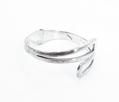 MEXICO 925 Sterling Silver  Vintage Shiny Open Bypass Cuff Bracelet  BT2041