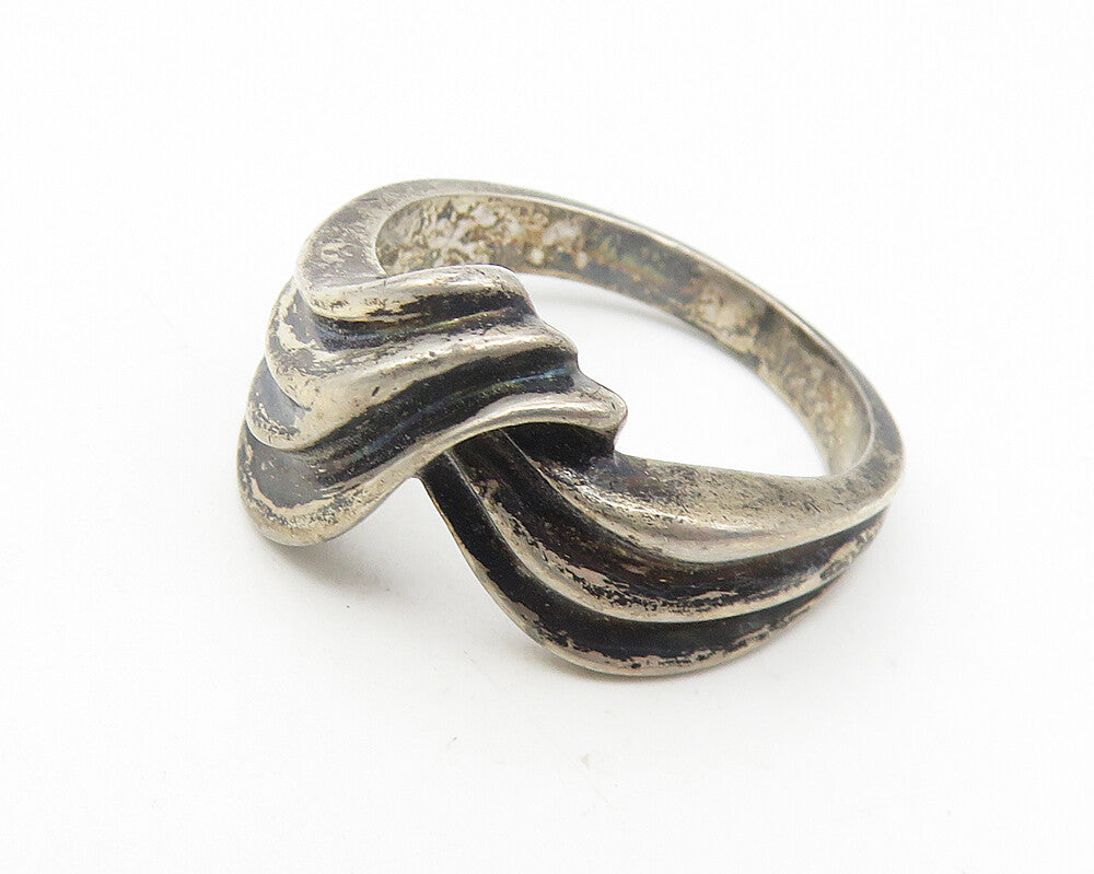 925 Sterling Silver  Vintage Dark Tone Fluted Swirl Band Ring Sz 8  RG11101