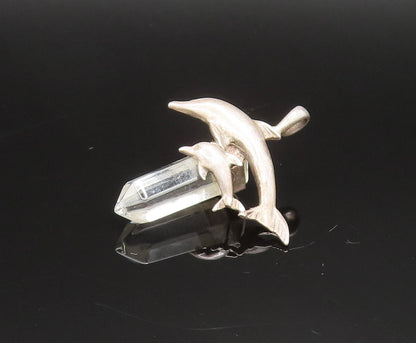 925 Sterling Silver  Vintage Parent & Baby Dolphin Quartz Pendant  PT21003