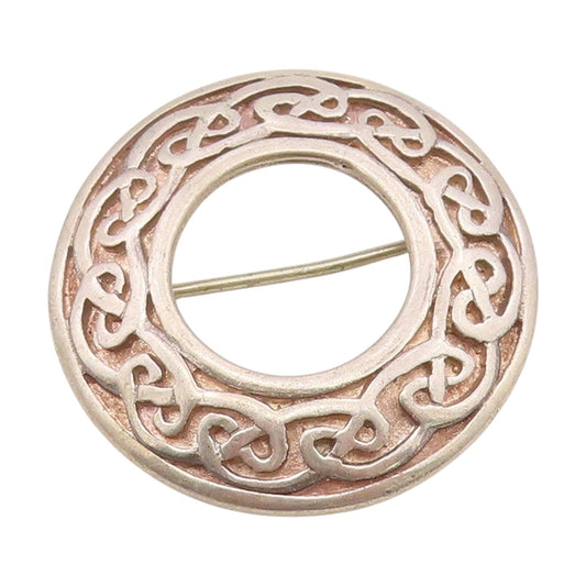 925 Sterling Silver Vintage Brooch Geometric Round Celtic Knot Design  BP12107